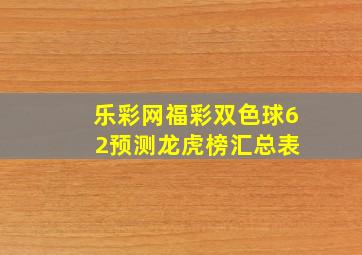 乐彩网福彩双色球6 2预测龙虎榜汇总表